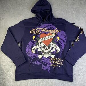 New Ed Hardy Hoodie Men's XL Love Kills Slowly Purple NWT
